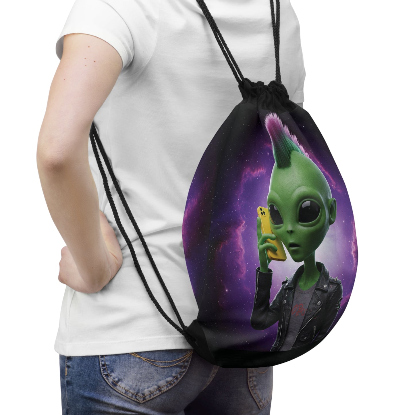 Vibrant Alien Vibes Drawstring Bag: Unique, Lightweight & Durable Backpack for Sports, Travel & Festivals