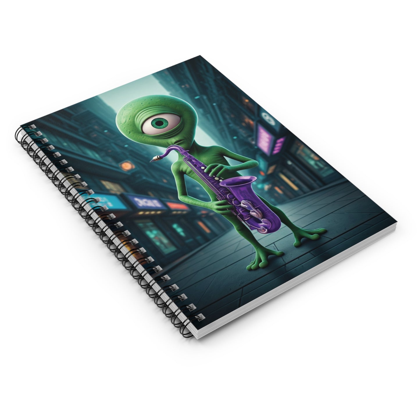 Alien Sax Player Spiral Notebook - A Jazzy Journal for Your Creative Riffs