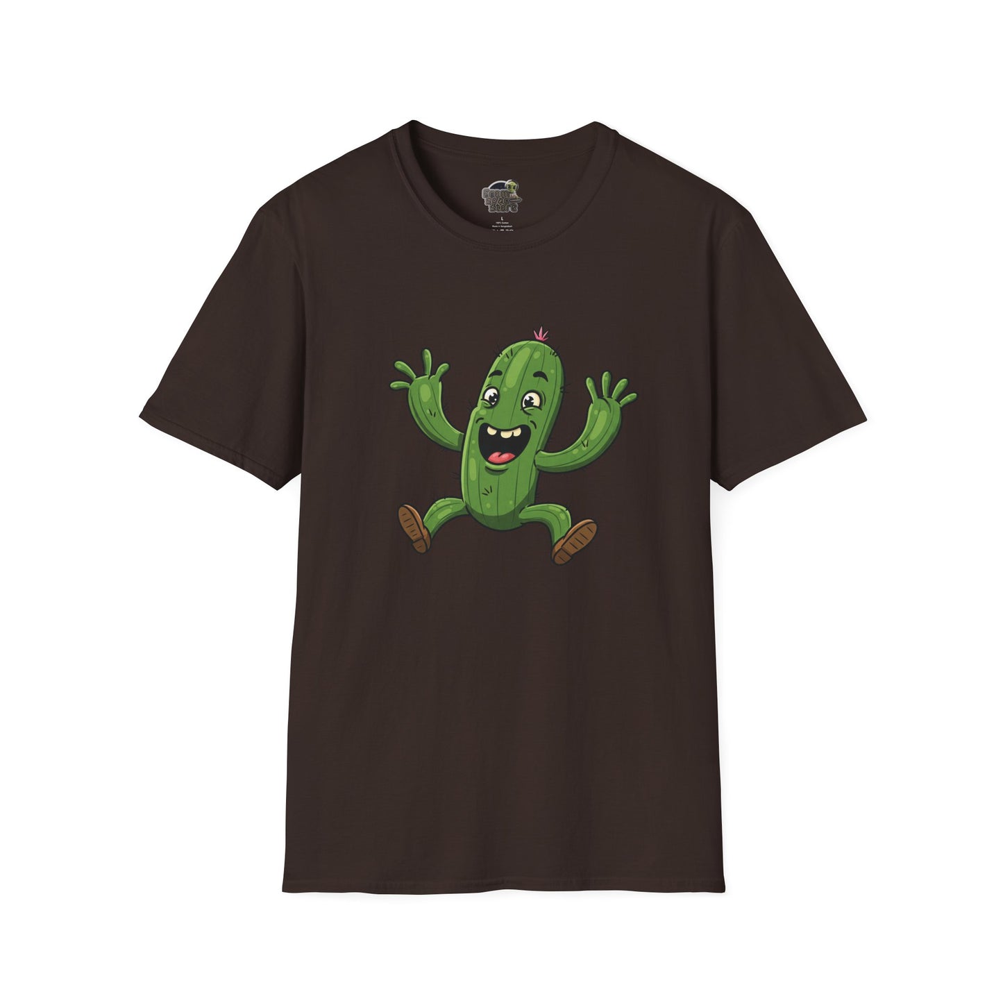 Happy Jumping Cactus T-Shirt: Dynamic & Joyful Organic Cotton Tee | Cactus Mania Dark Chocolate