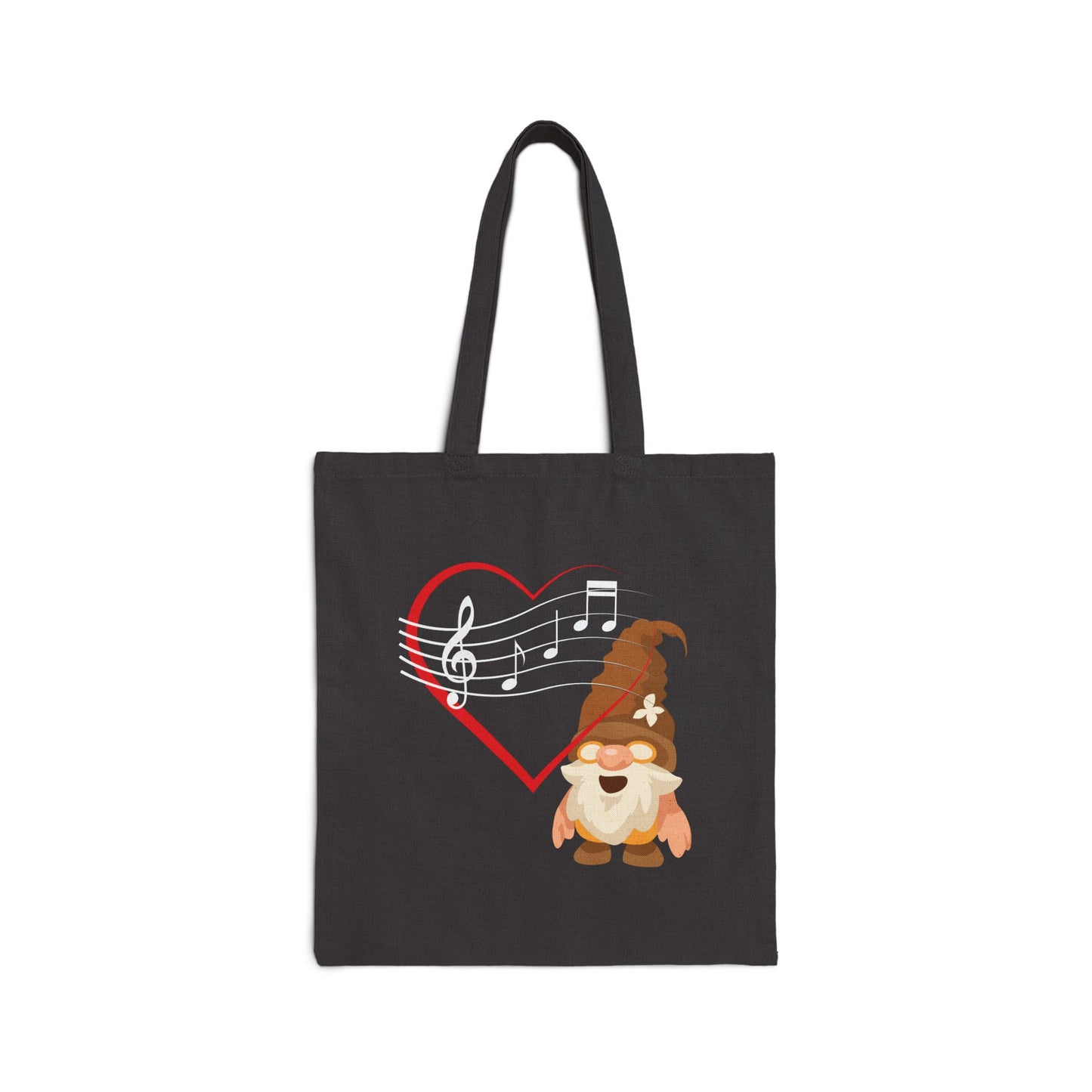 Harmonious Heart Gnome Music Tote Bag: Carry Your Love for Melodies (Natural & Black Canvas)