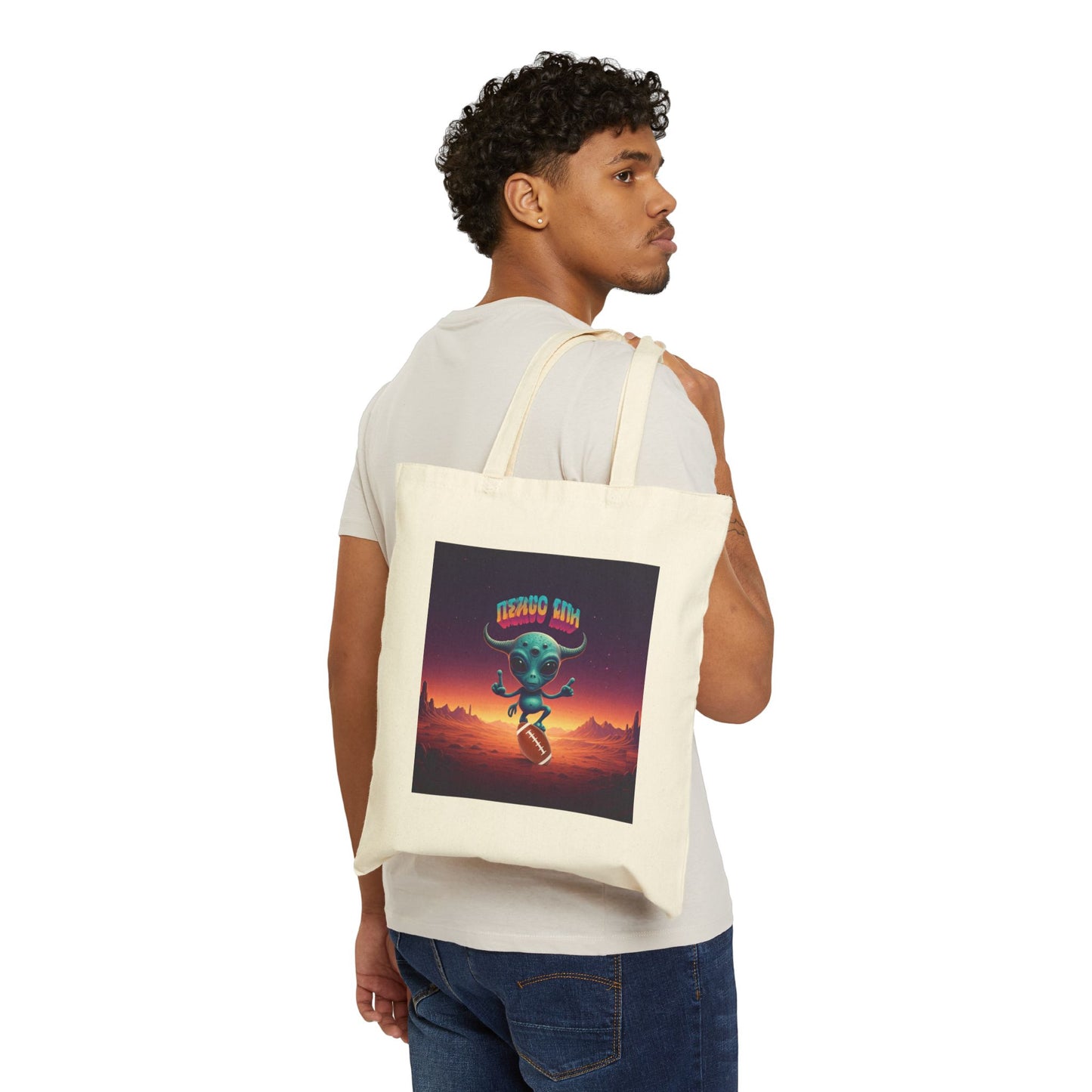 Alien Football Tote Bag - Unique National League Style Natural 15" x 16"