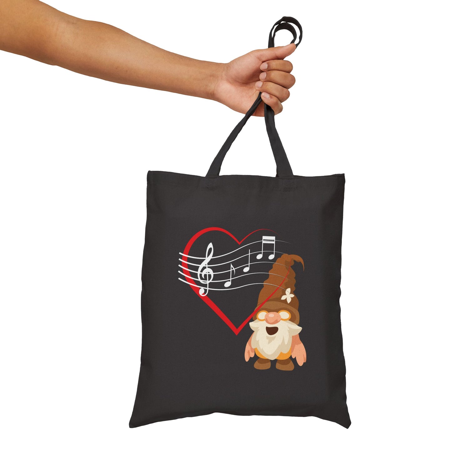 Harmonious Heart Gnome Music Tote Bag: Carry Your Love for Melodies (Natural & Black Canvas)