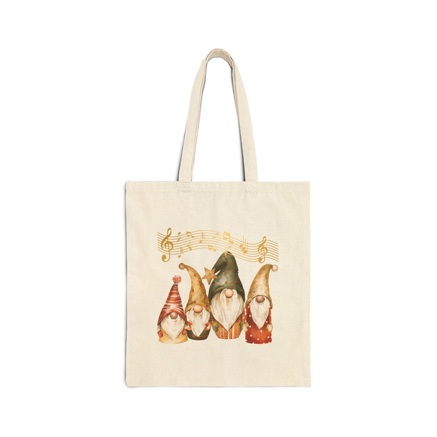 Enchanted Four Gnomes Tote Bag: Carry Your Holiday Cheer & Melodies (Natural & Black Canvas) Natural 15" x 16"