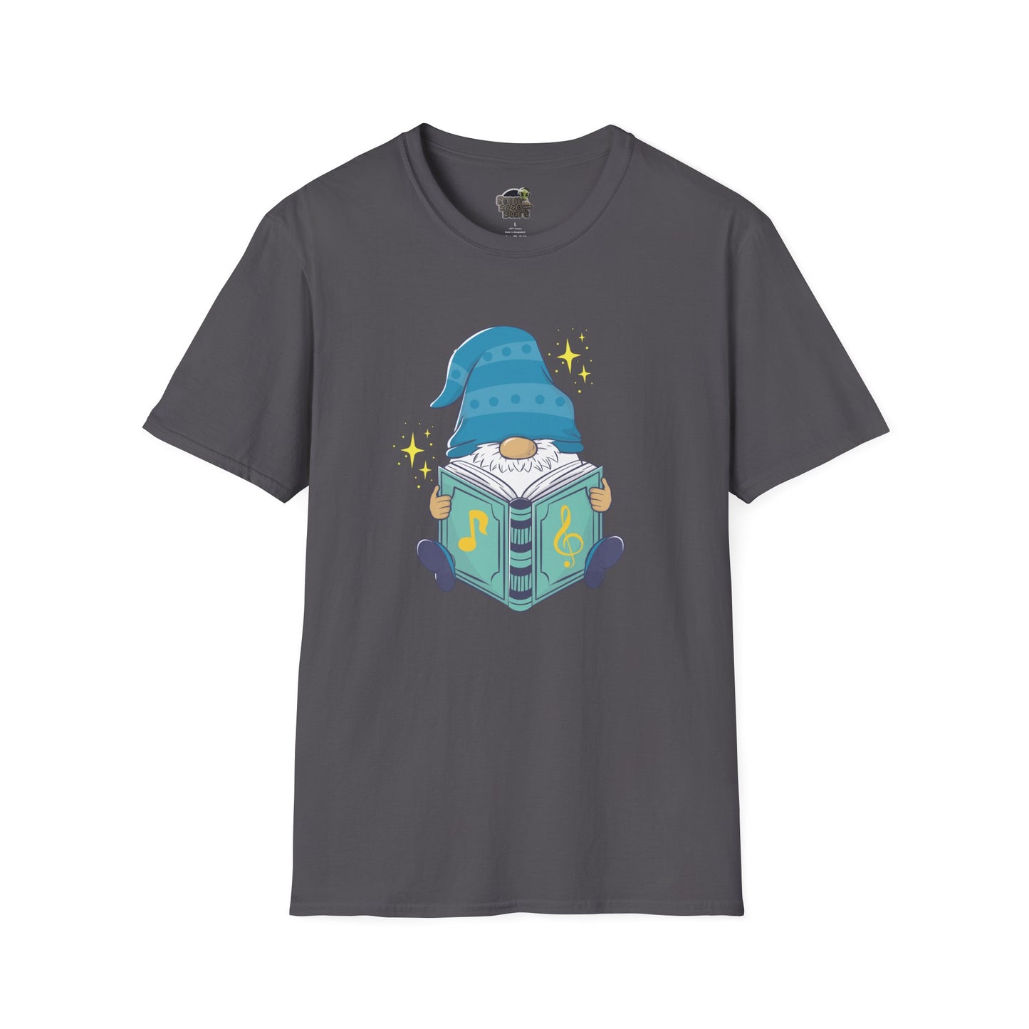 Mystical Book-Reading Gnome Unisex T-Shirt: Stories & Sparkle Charcoal