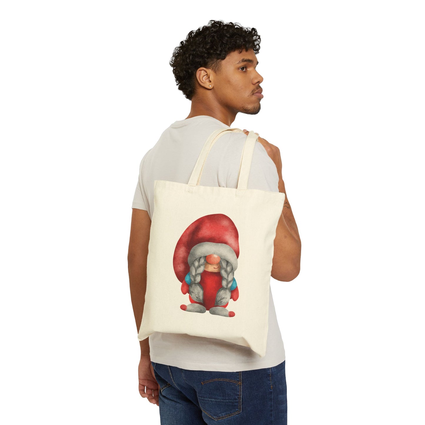 Whimsical Red Braided Gnome Tote Bag: Carry Your Melodies & Magic (Natural & Black Canvas)