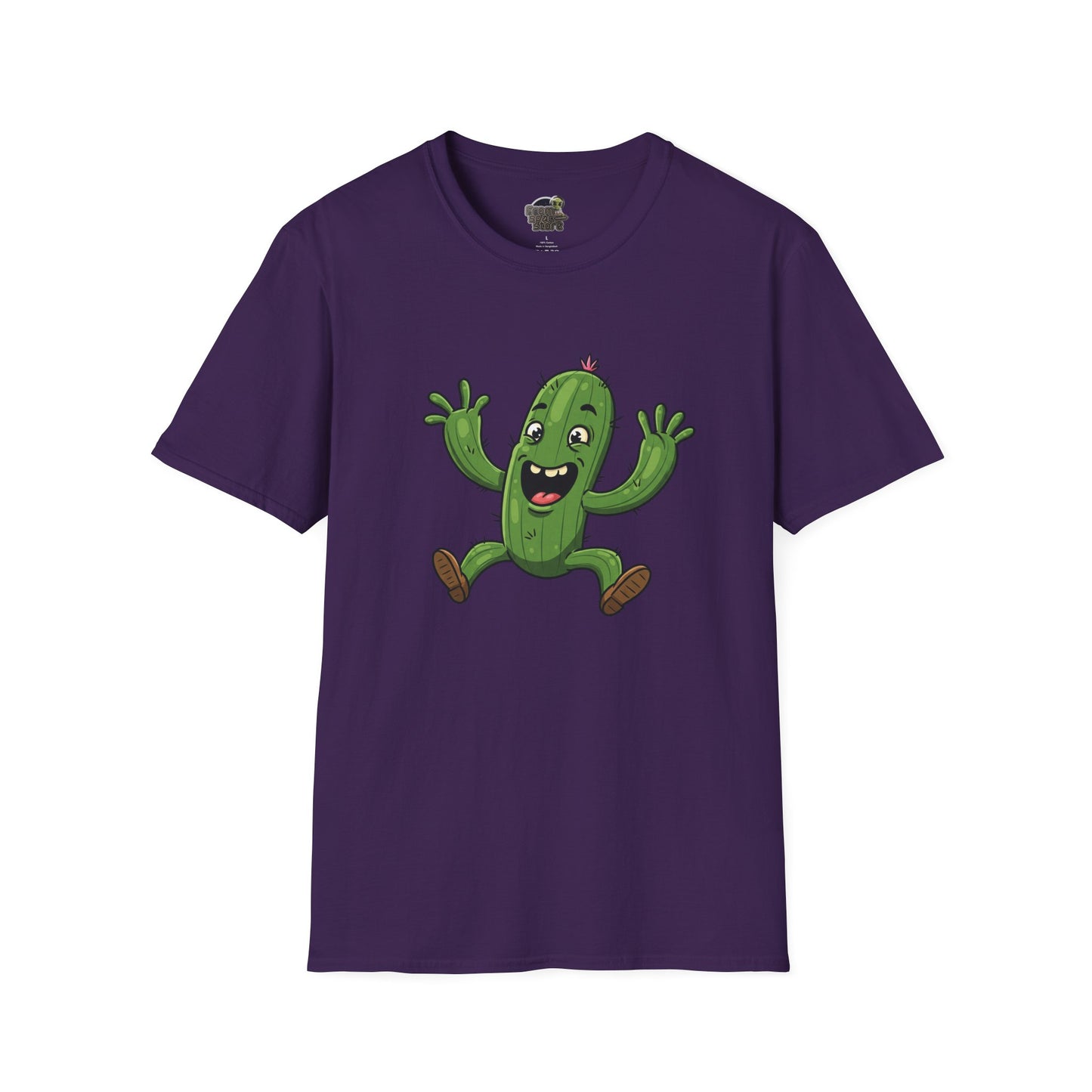Happy Jumping Cactus T-Shirt: Dynamic & Joyful Organic Cotton Tee | Cactus Mania Purple