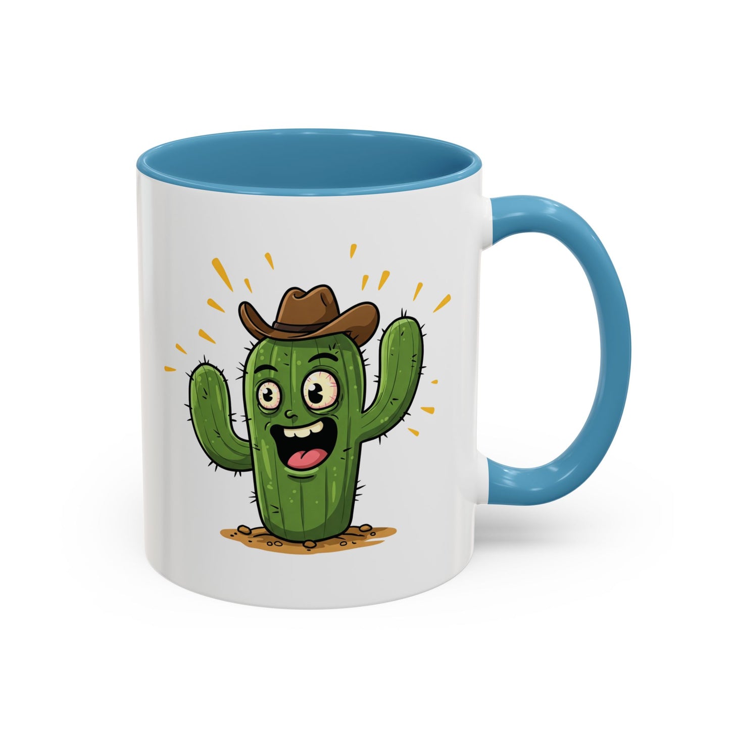 Cactus Mania Cowboy Cactus Mug - Fun & Durable Ceramic Cup for Cactus Lovers 11oz Light Blue