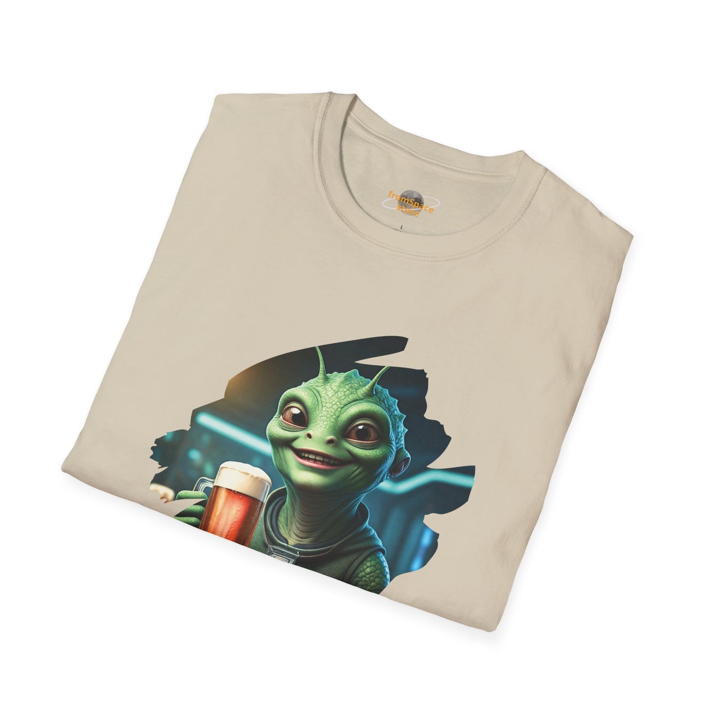 Alien T-Shirt with Beer Unisex: Funny Space Pub Print - Organic Cotton, Various Sizes & Colors