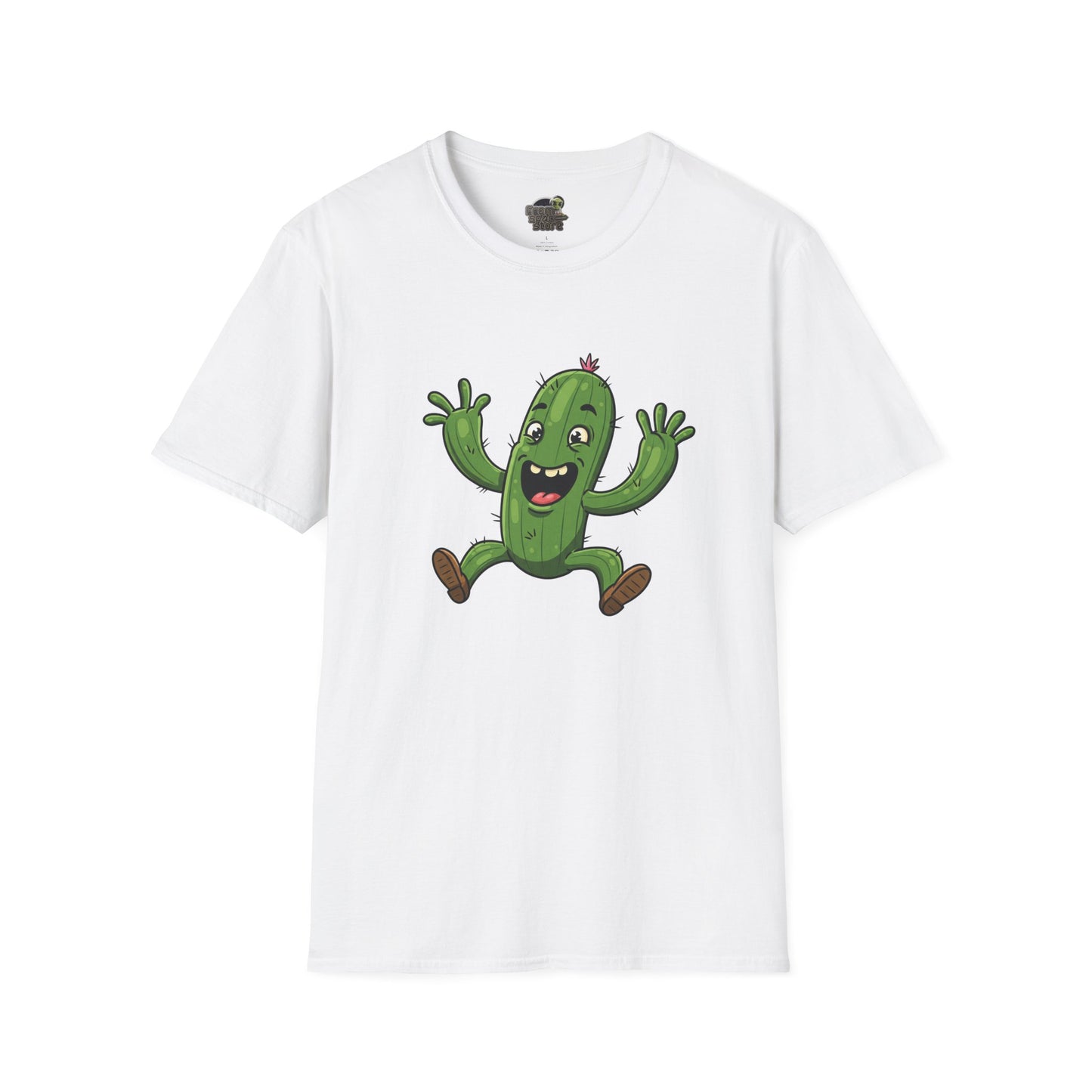 Happy Jumping Cactus T-Shirt: Dynamic & Joyful Organic Cotton Tee | Cactus Mania White
