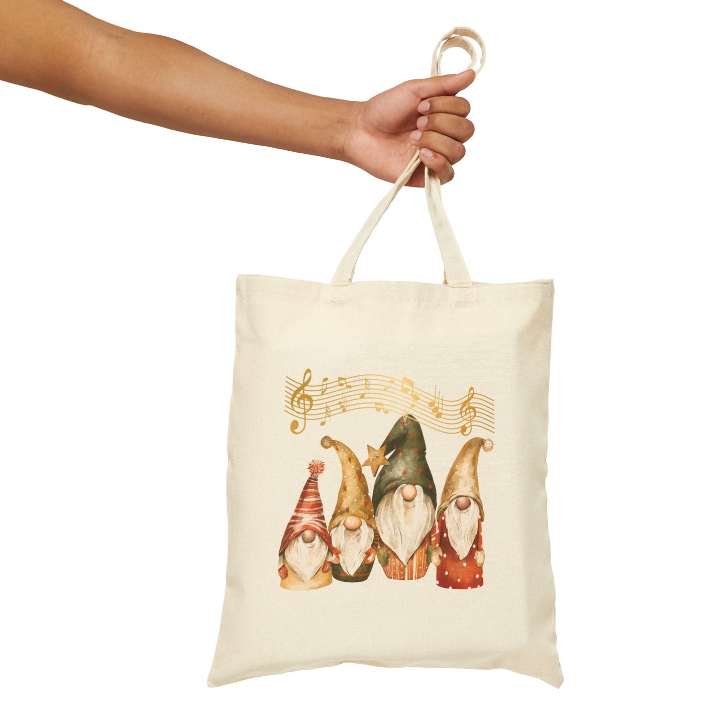 Enchanted Four Gnomes Tote Bag: Carry Your Holiday Cheer & Melodies (Natural & Black Canvas)