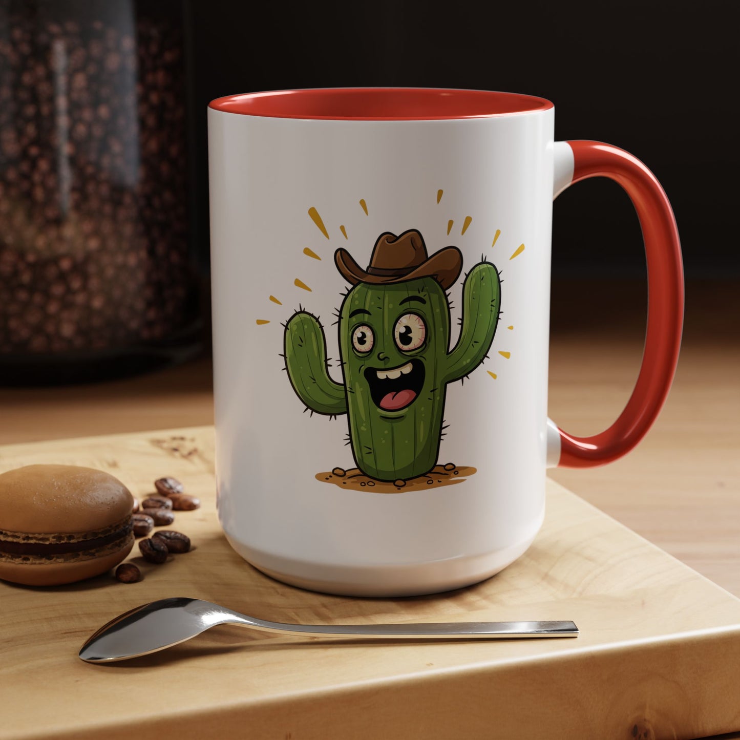 Cactus Mania Cowboy Cactus Mug - Fun & Durable Ceramic Cup for Cactus Lovers 15oz Red