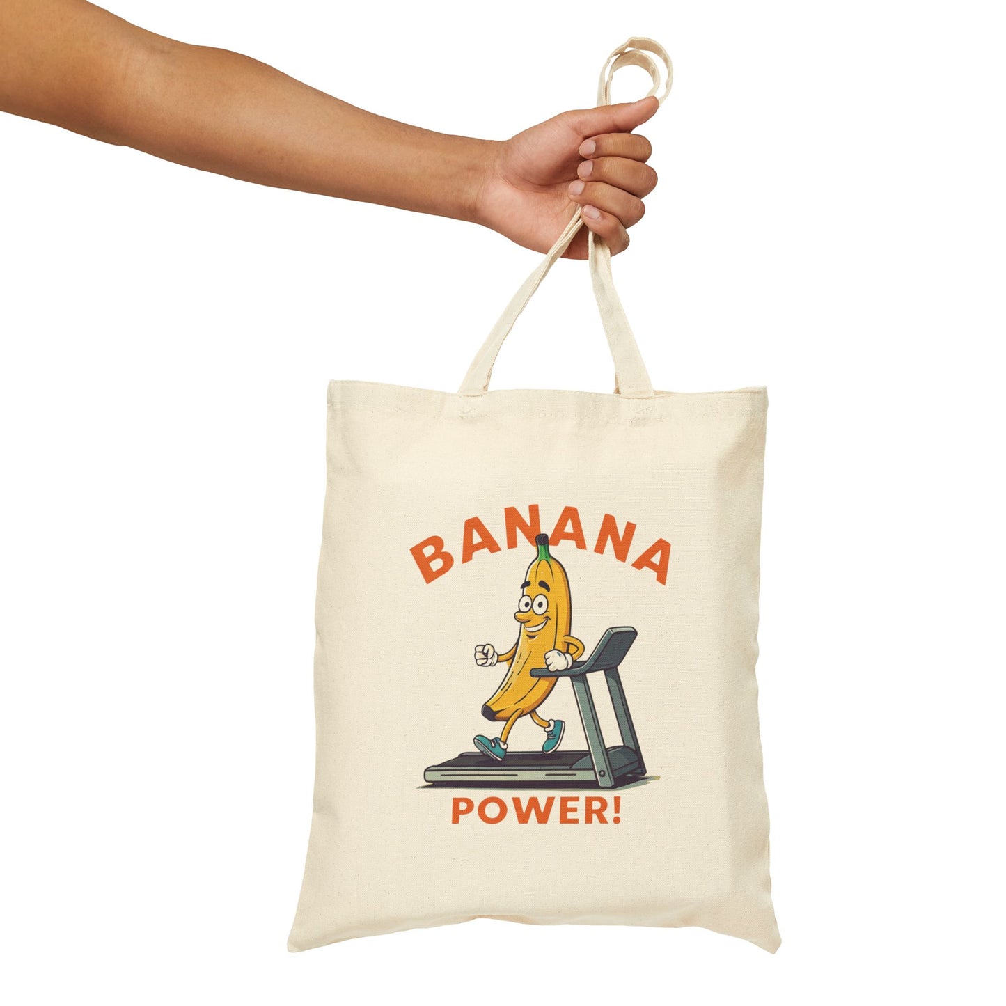 Banana Power Tote Bag: Funny Running Fruit Canvas Bag