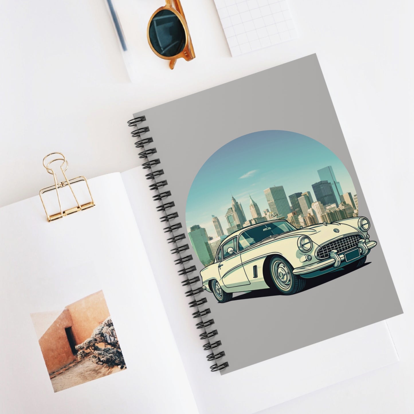 '58 Corvette C1 New York City Skyline Spiral Notebook | Vintage American Sports Car Journal