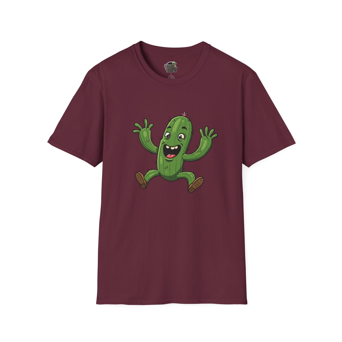 Happy Jumping Cactus T-Shirt: Dynamic & Joyful Organic Cotton Tee | Cactus Mania Maroon
