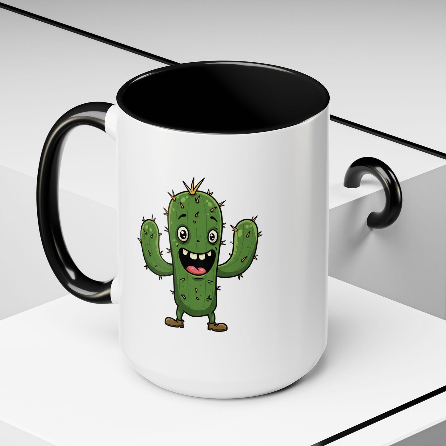 Cactus Mania Joyful Cactus Mug - Happy Ceramic Coffee Cup for Plant Lovers 15oz Black