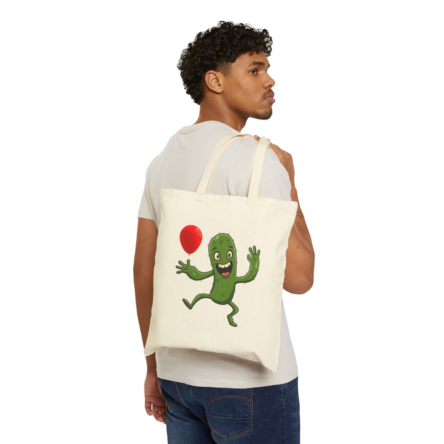 Smiling Cactus with Balloon Tote Bag - Eco-Friendly & Versatile Fun!