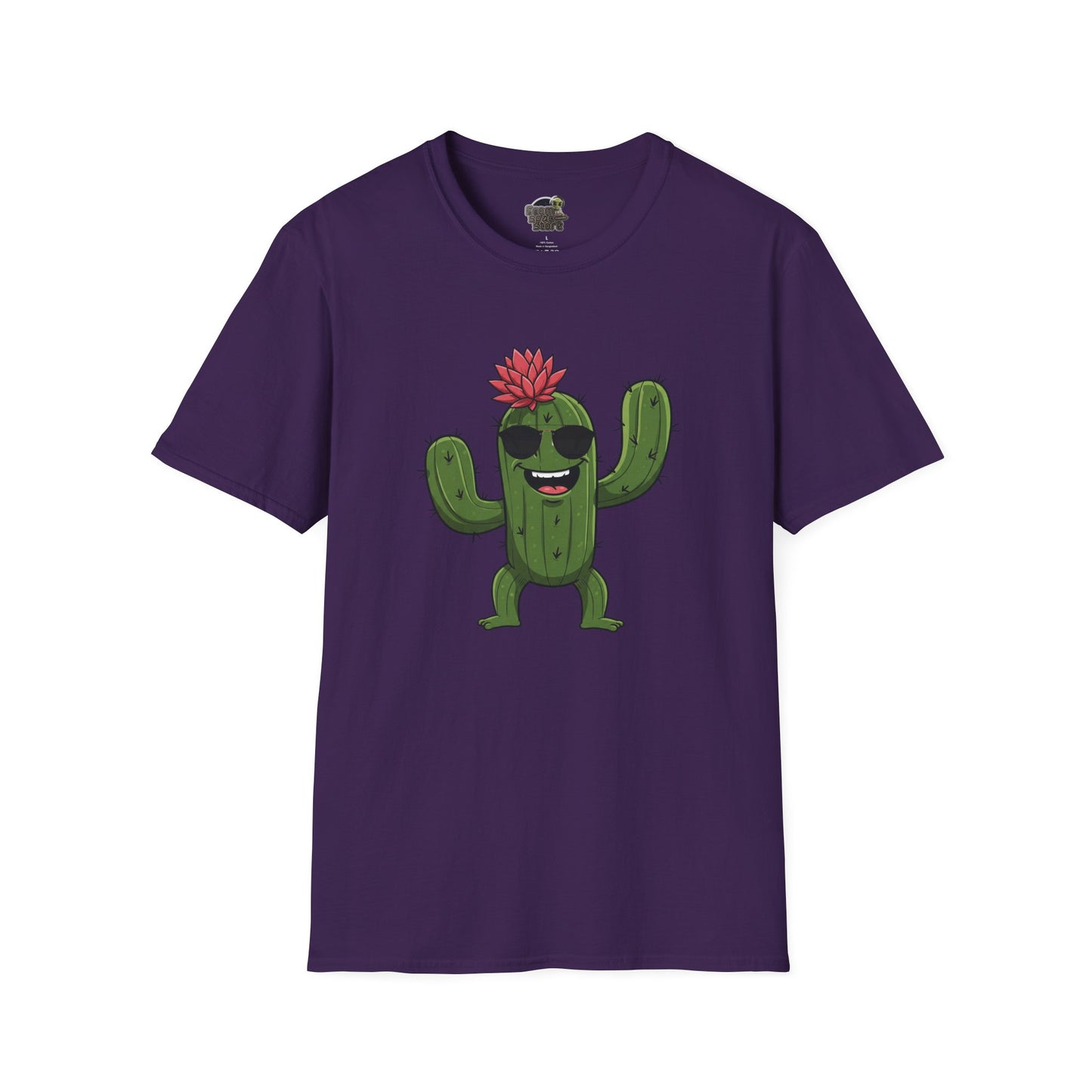 Cactus Mania T-Shirt: Fun Cactus with Sunglasses | Organic Cotton Tee for Nature Lovers Purple
