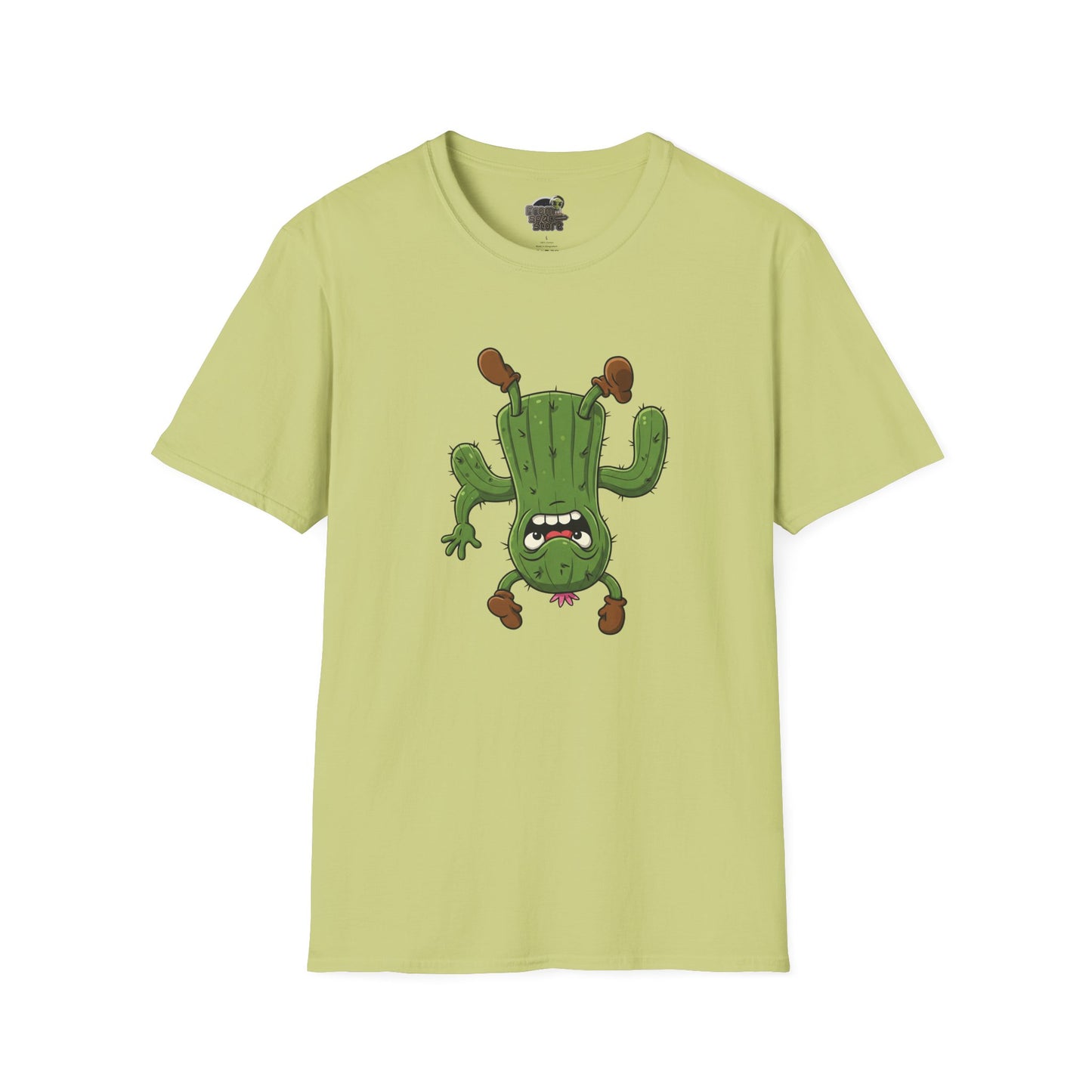 Shocked Cactus T-Shirt: Funky Upside-Down Cactus Tee | Organic Cotton Unisex Graphic Shirt Pistachio