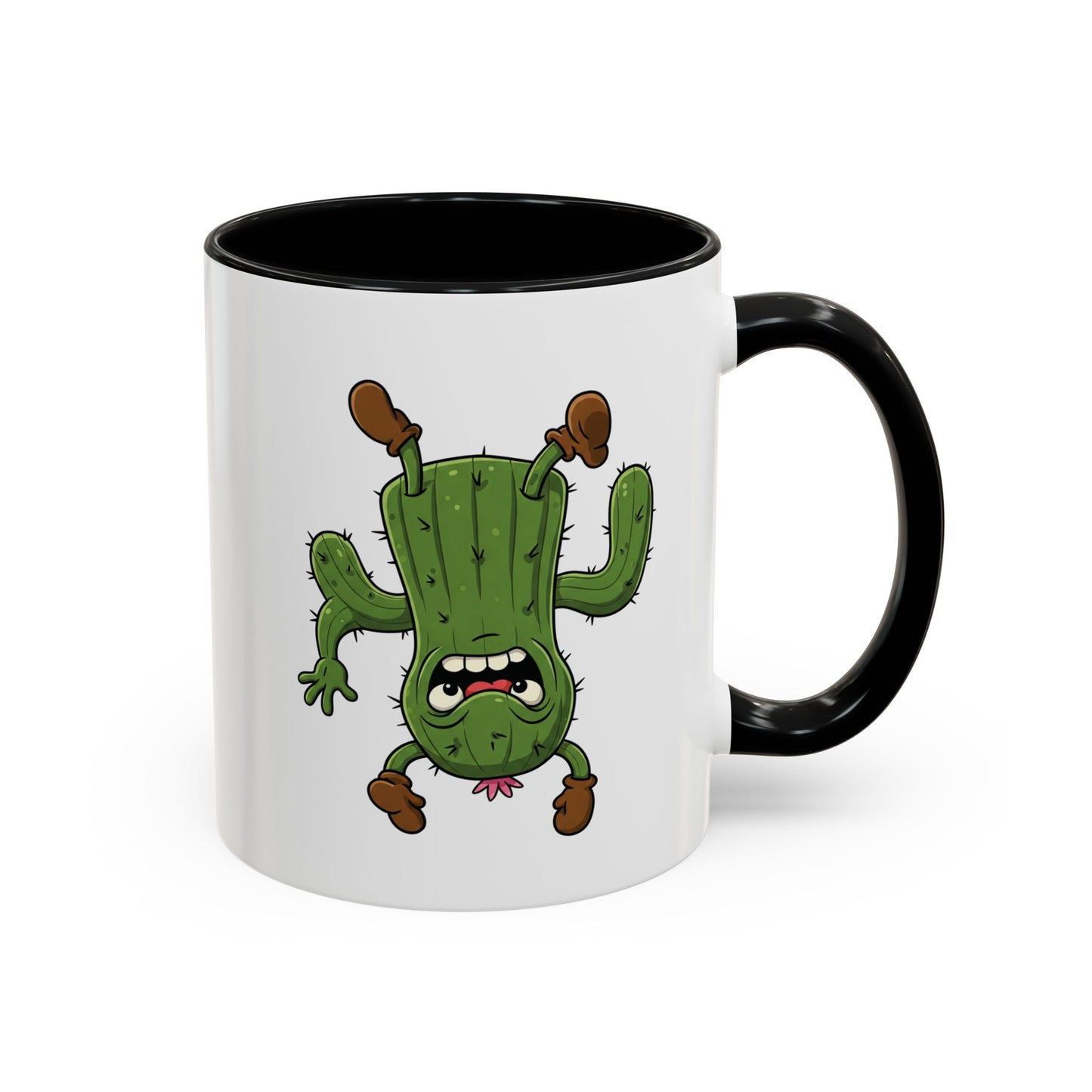 Cactus Mania Shocked Cactus Mug - Upside Down Fun Ceramic Cup 11oz Black
