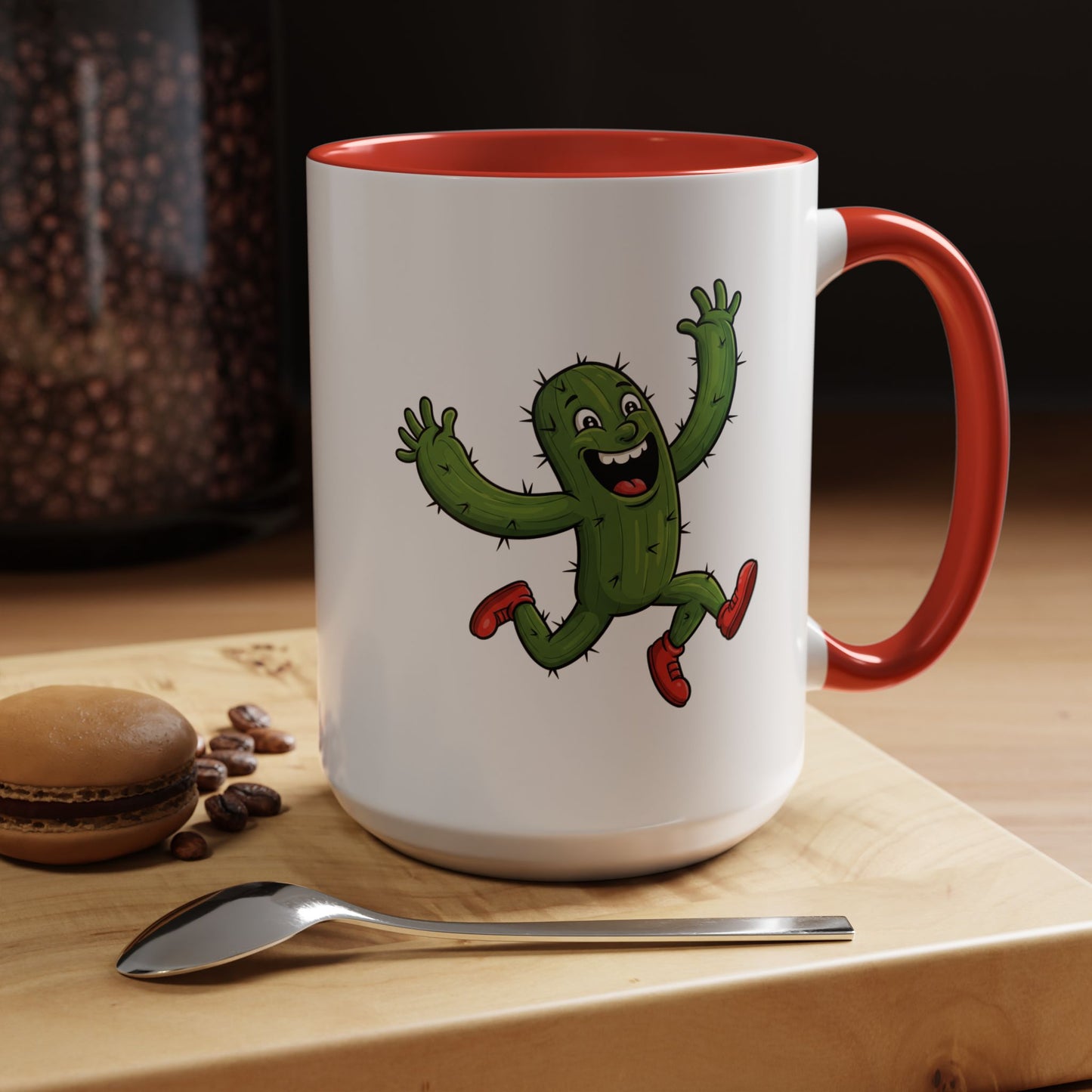 Cactus Mania Running Cactus Mug - Fun & Eco-Friendly Ceramic Coffee Cup 15oz Red