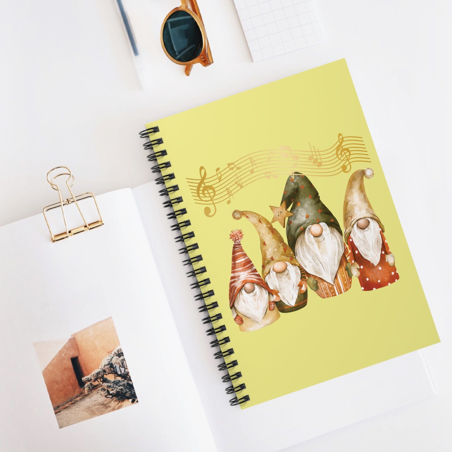 Festive Four Gnomes Spiral Notebook - Christmas Holiday Ruled Journal - Winter Stationery Gift
