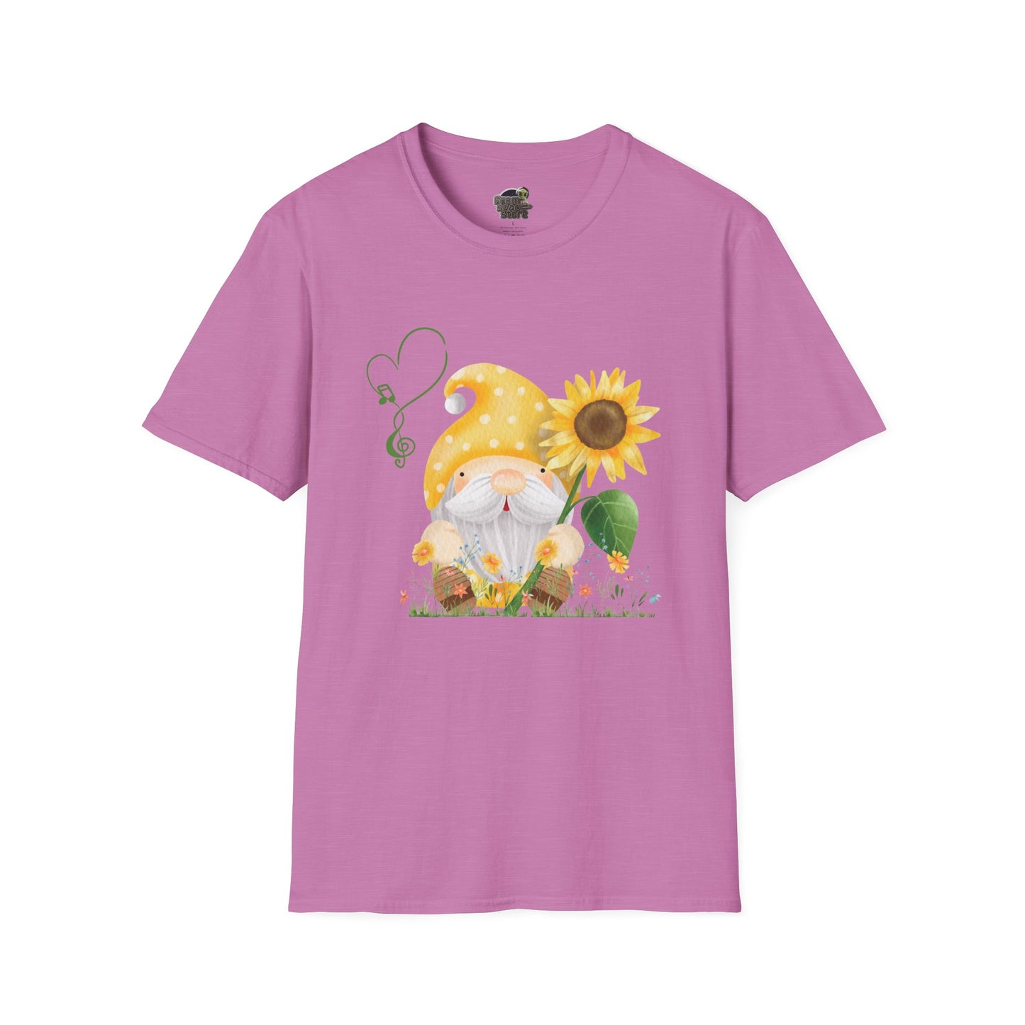 Gnome with Sunflower Unisex T-Shirt: Sunshine, Smiles & Secret Songs Heather Radiant Orchid