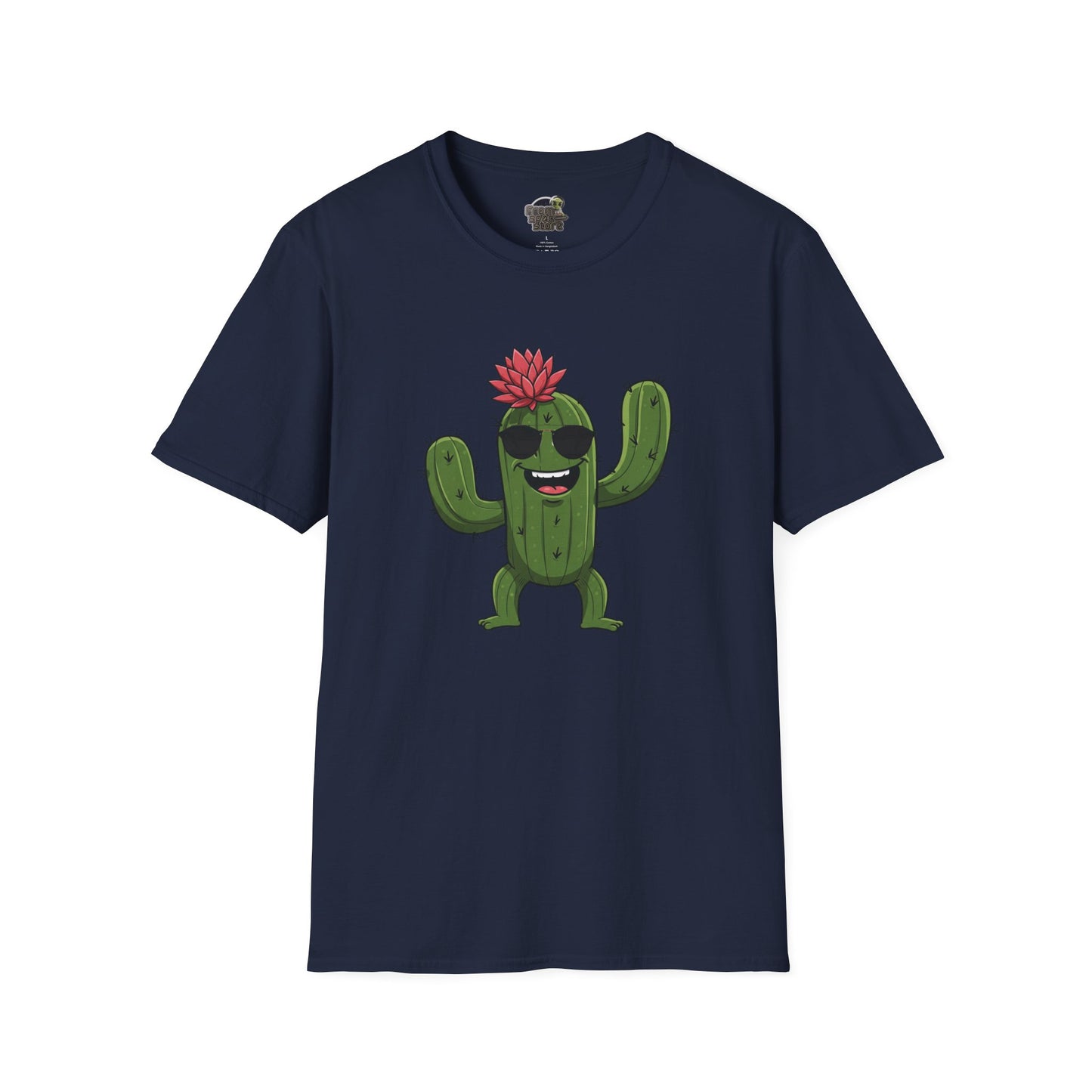 Cactus Mania T-Shirt: Fun Cactus with Sunglasses | Organic Cotton Tee for Nature Lovers Navy
