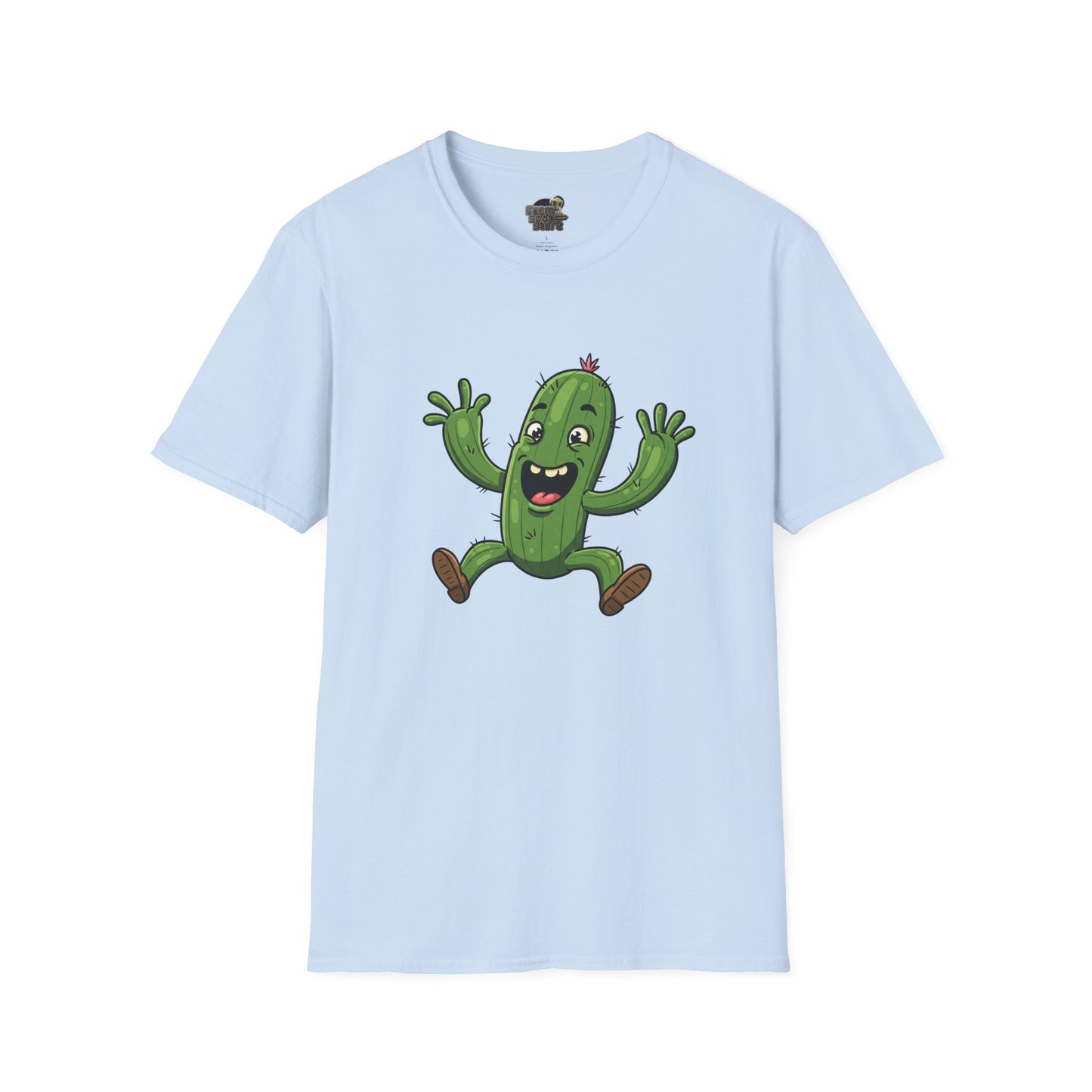 Happy Jumping Cactus T-Shirt: Dynamic & Joyful Organic Cotton Tee | Cactus Mania Light Blue