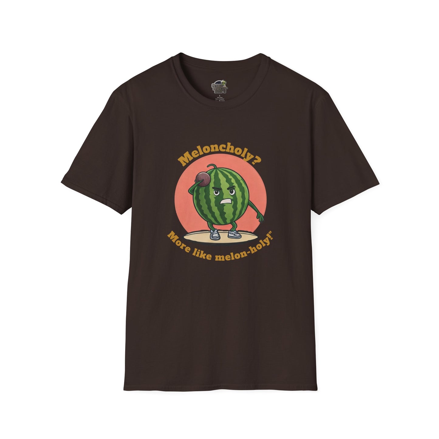 Melon-Holy t-shirt: Funny Watermelon Shot Put Tee Dark Chocolate