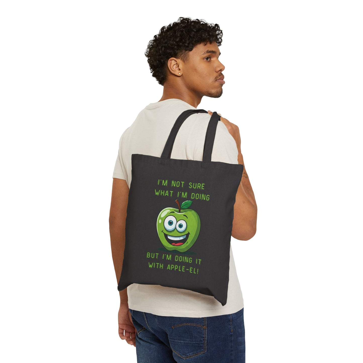 Apple-el Tote Bag: Funny Smiling Apple - Doing It With Appeal! Black 15" x 16"