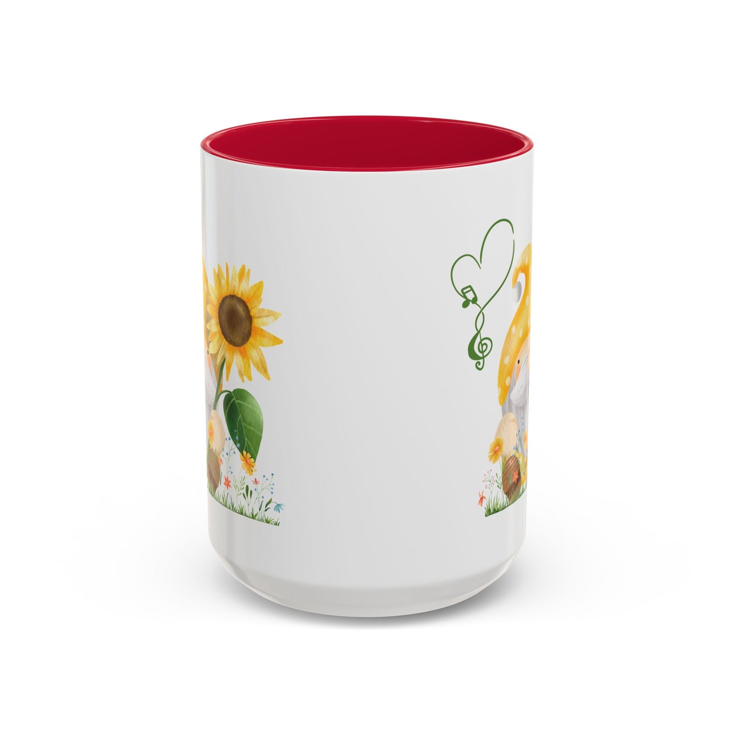 Mystical Gnome & Sunny Sunflower Mug - Your Garden's Secret Charm | Ceramic Coffee & Tea Cup (11oz/15oz) 15oz Red