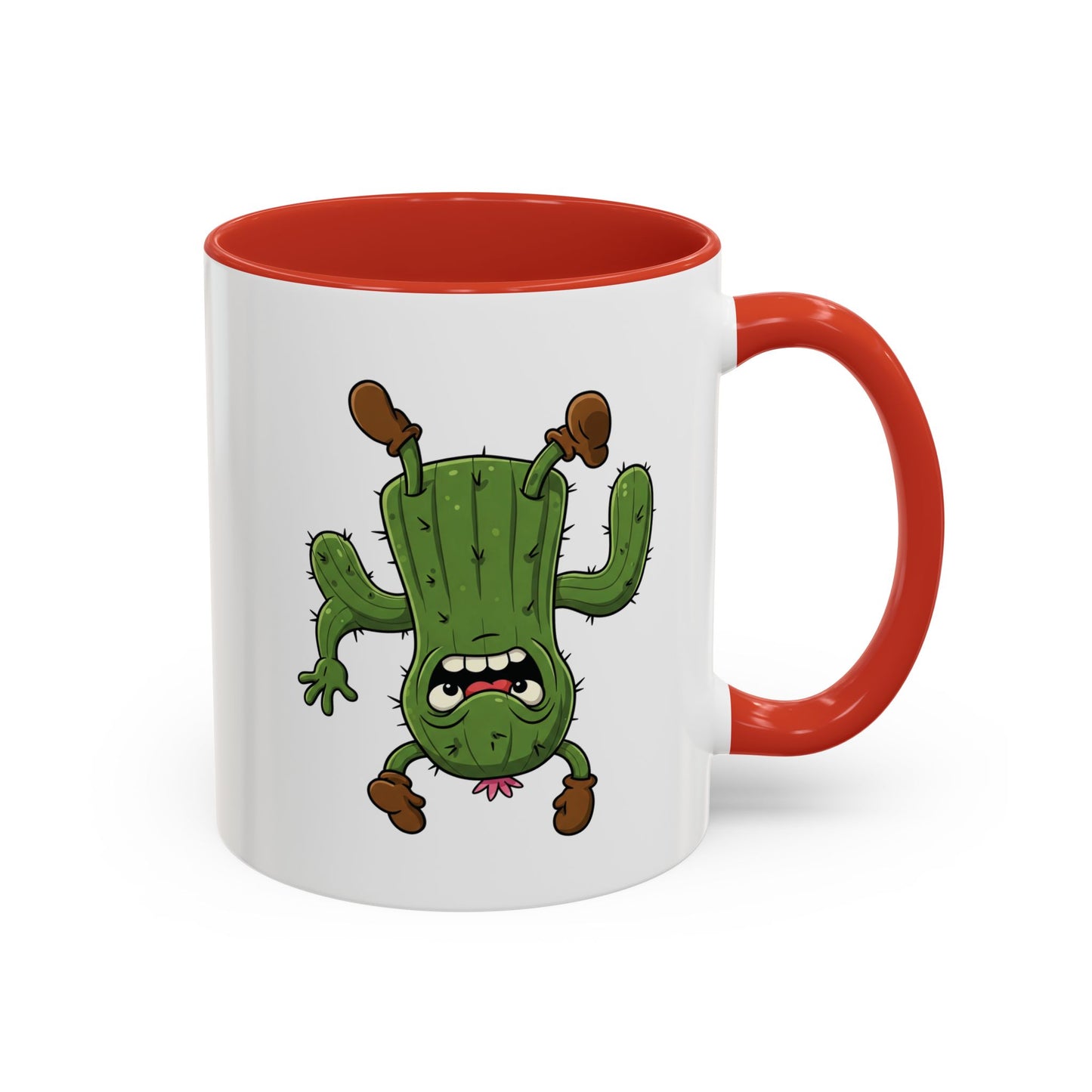 Cactus Mania Shocked Cactus Mug - Upside Down Fun Ceramic Cup 11oz Red