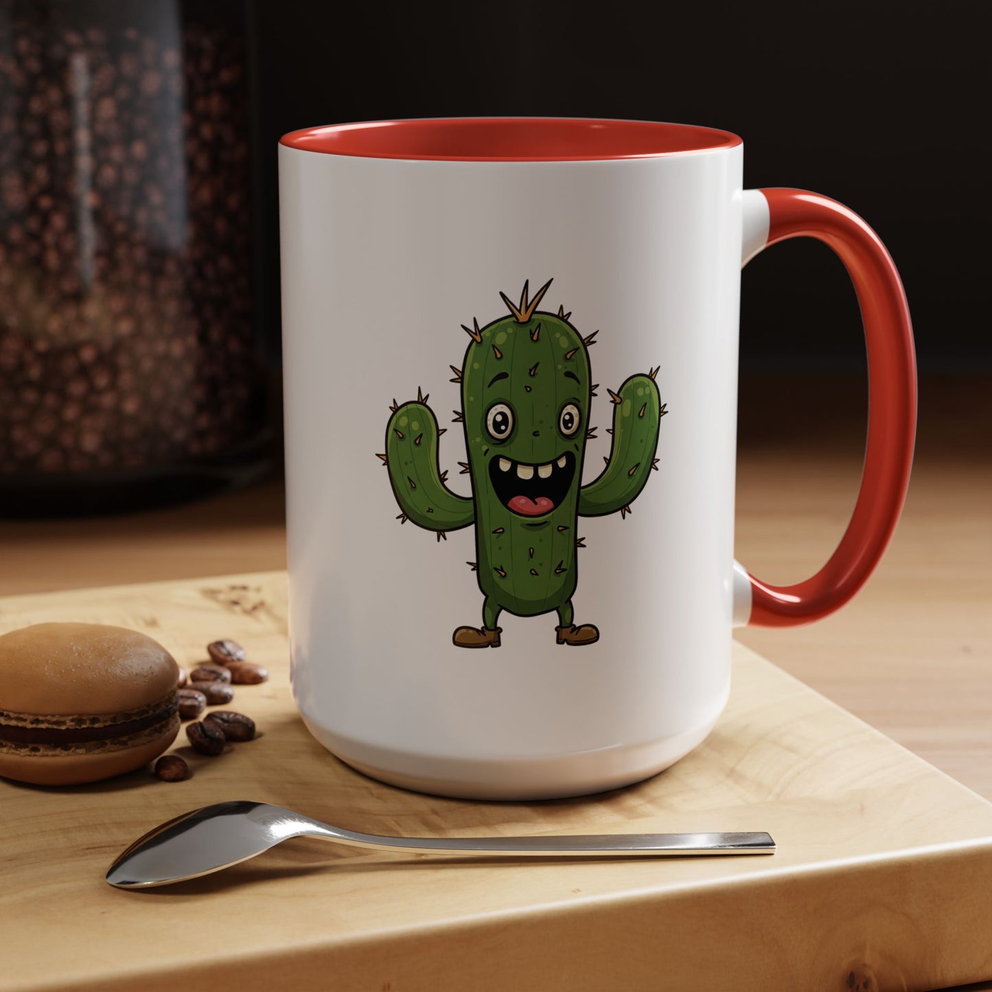 Cactus Mania Joyful Cactus Mug - Happy Ceramic Coffee Cup for Plant Lovers 15oz Red