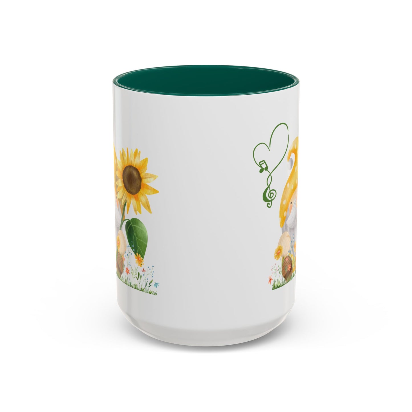 Mystical Gnome & Sunny Sunflower Mug - Your Garden's Secret Charm | Ceramic Coffee & Tea Cup (11oz/15oz) 15oz Green