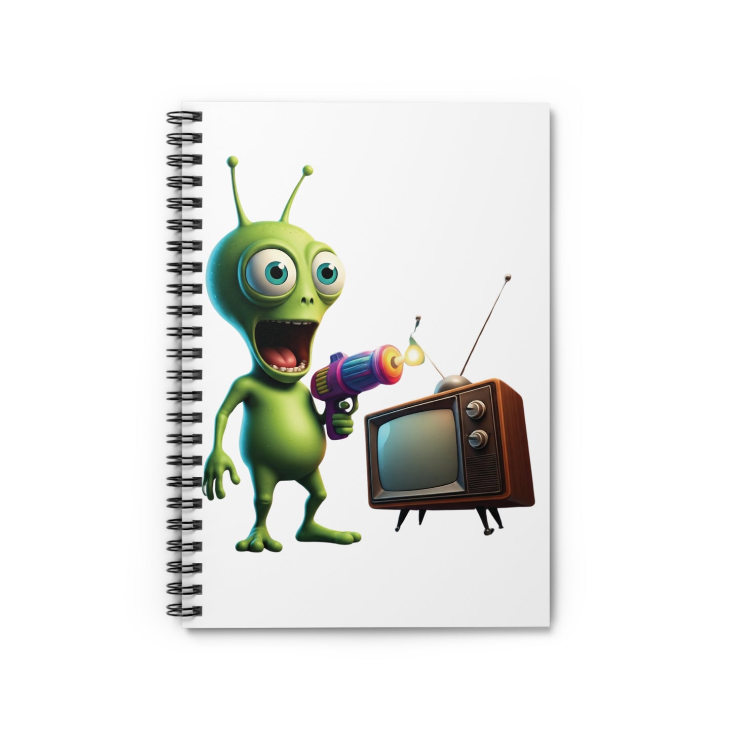 Alien Vintage TV Zapping Spiral Notebook - A Retro Journal for Your Cosmic Thoughts