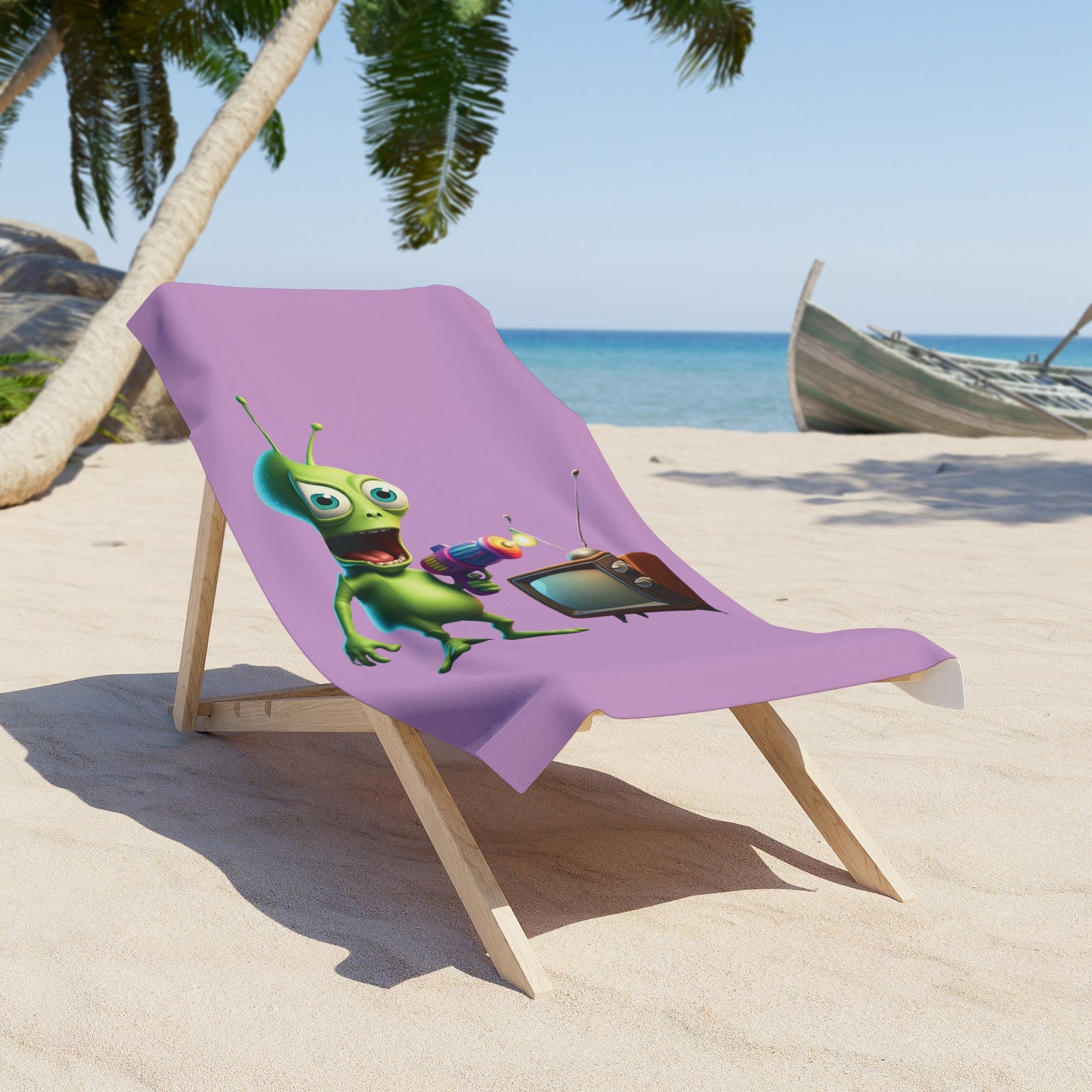 Channel Surf the Cosmos! Get Our Hilarious Alien TV Zapping Beach Towel & Chill Out! 30" × 60"