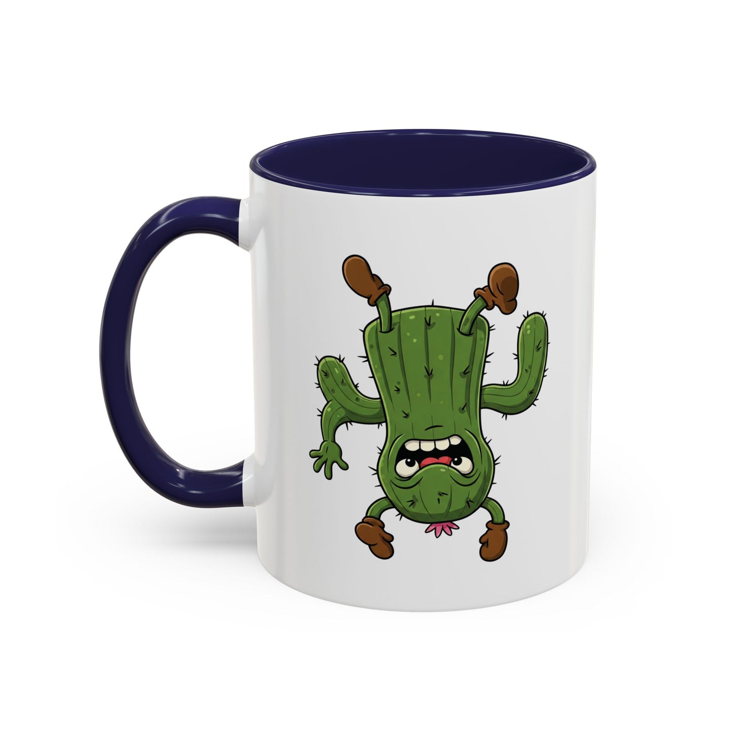 Cactus Mania Shocked Cactus Mug - Upside Down Fun Ceramic Cup 11oz Navy