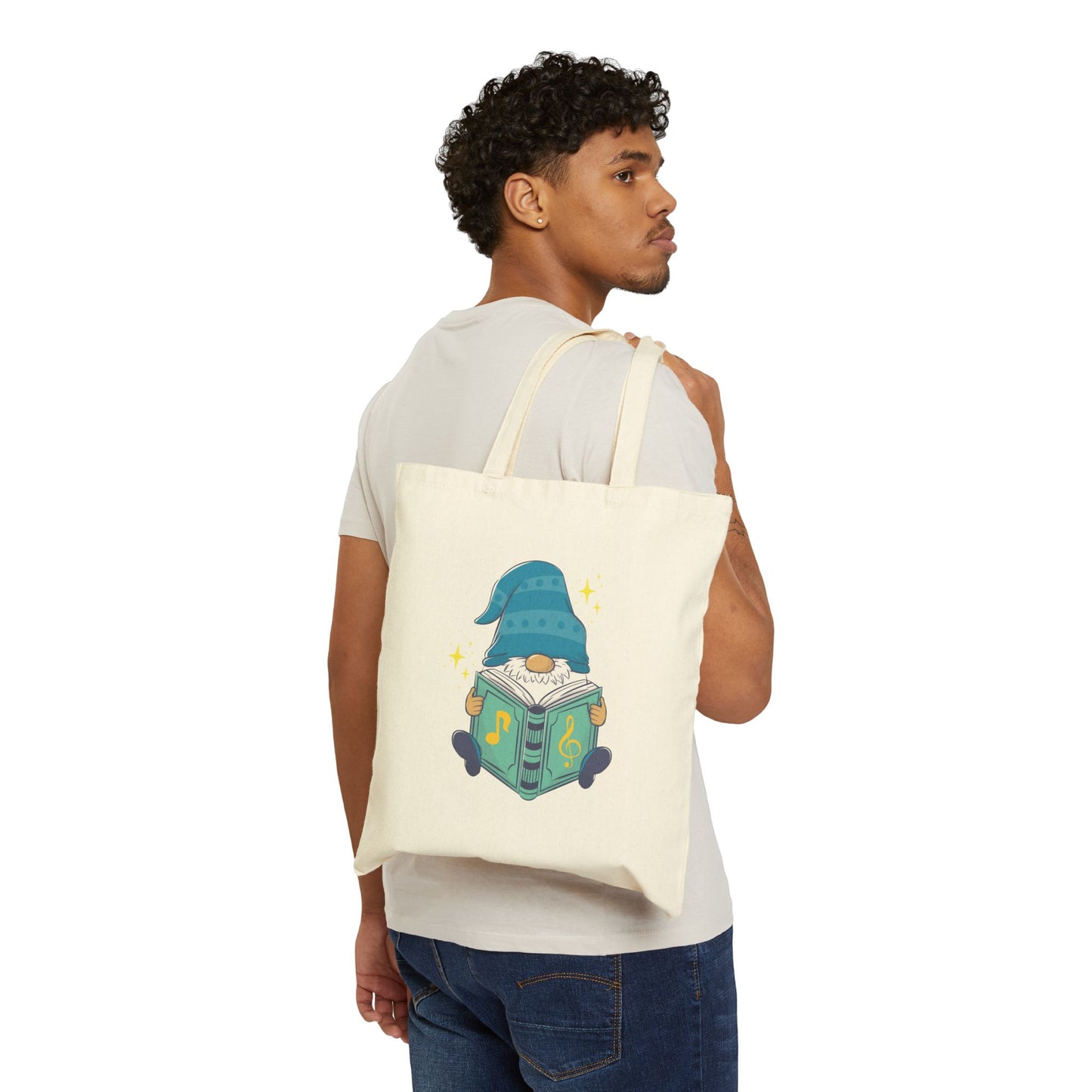 Magical Reading Gnome Tote Bag: Carry Your Stories & Sparkle (Natural & Black Canvas)