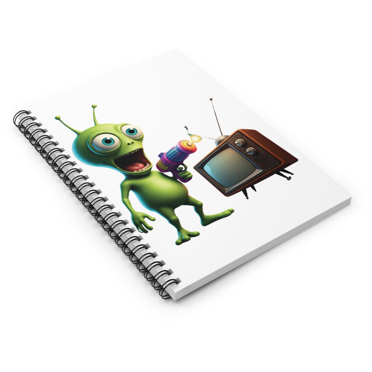 Alien Vintage TV Zapping Spiral Notebook - A Retro Journal for Your Cosmic Thoughts