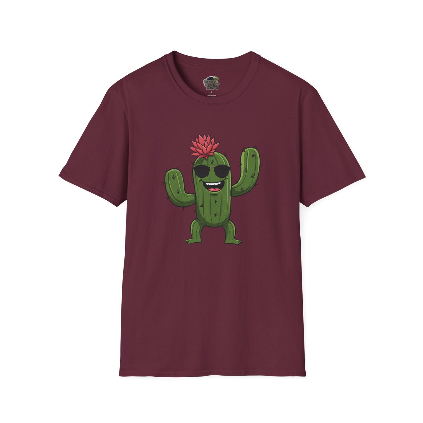 Cactus Mania T-Shirt: Fun Cactus with Sunglasses | Organic Cotton Tee for Nature Lovers Maroon