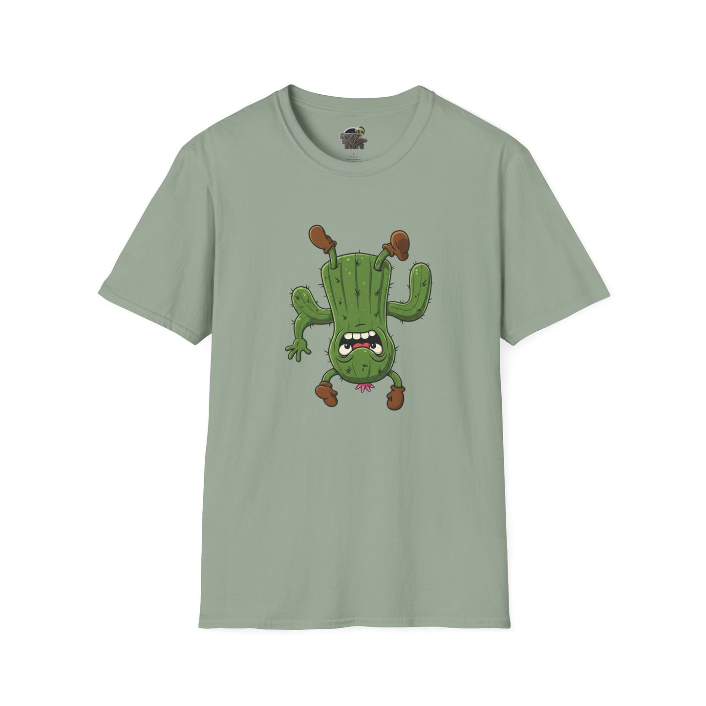 Shocked Cactus T-Shirt: Funky Upside-Down Cactus Tee | Organic Cotton Unisex Graphic Shirt Sage