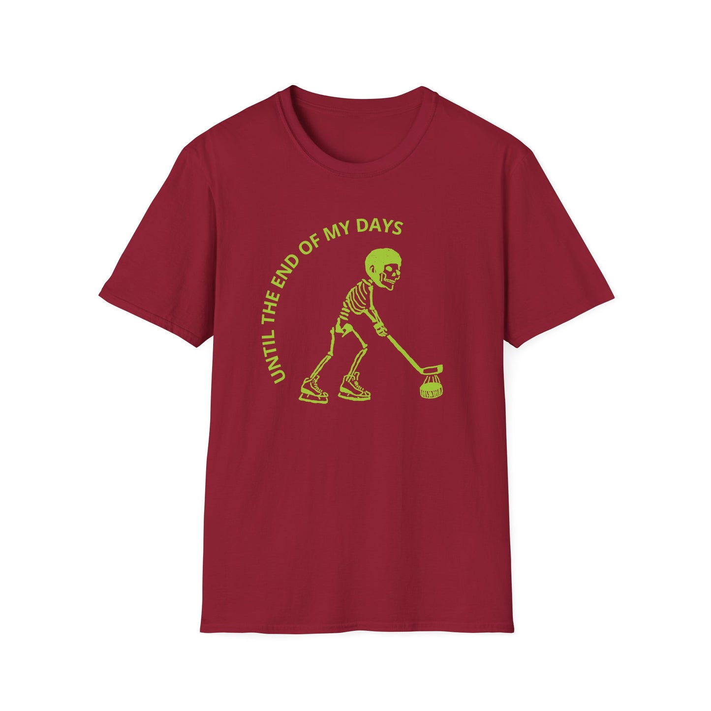 Hockey 'Til I Die: Skeleton fluo Hockey Player T-Shirt | Men's Short Sleeve Tee - Unisex Softstyle T-Shirt Cardinal Red