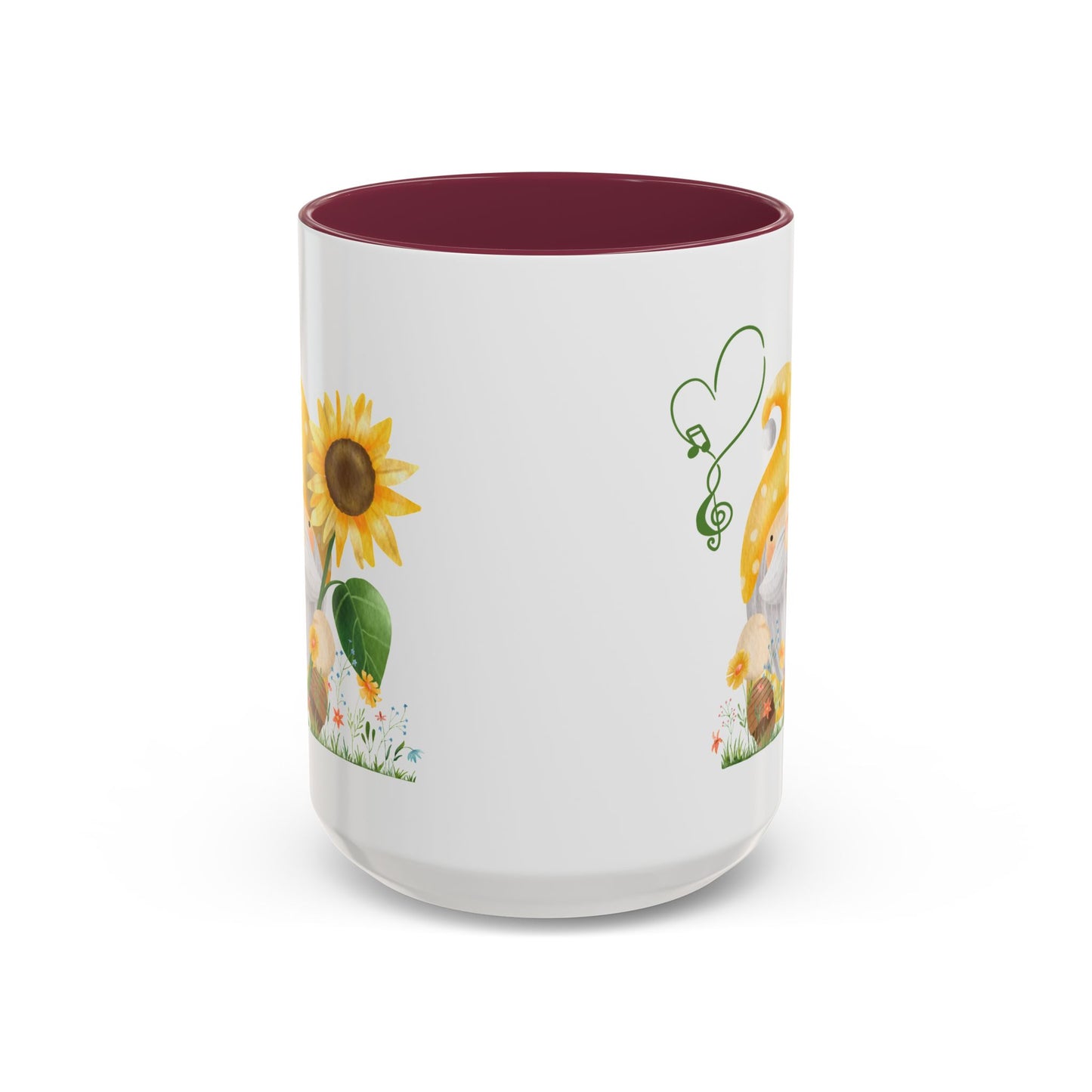 Mystical Gnome & Sunny Sunflower Mug - Your Garden's Secret Charm | Ceramic Coffee & Tea Cup (11oz/15oz) 15oz Maroon