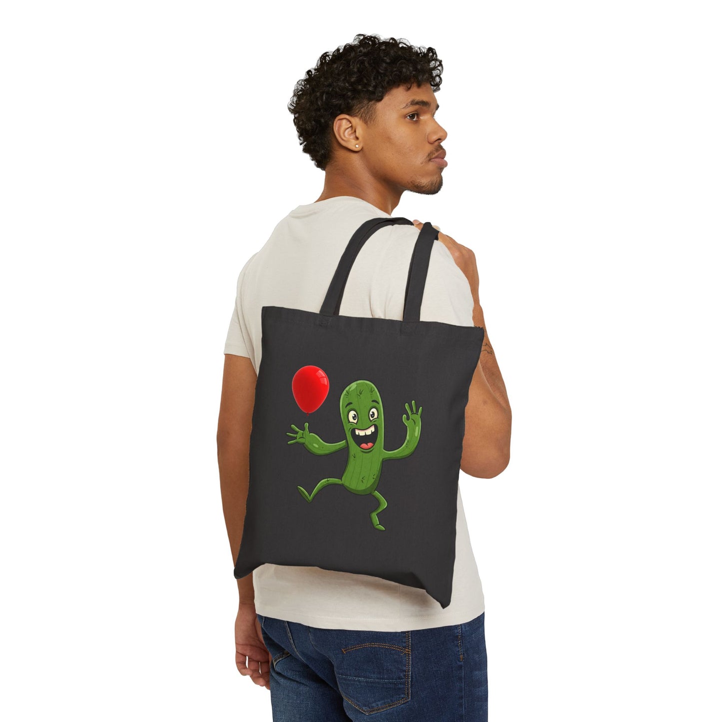 Smiling Cactus with Balloon Tote Bag - Eco-Friendly & Versatile Fun!