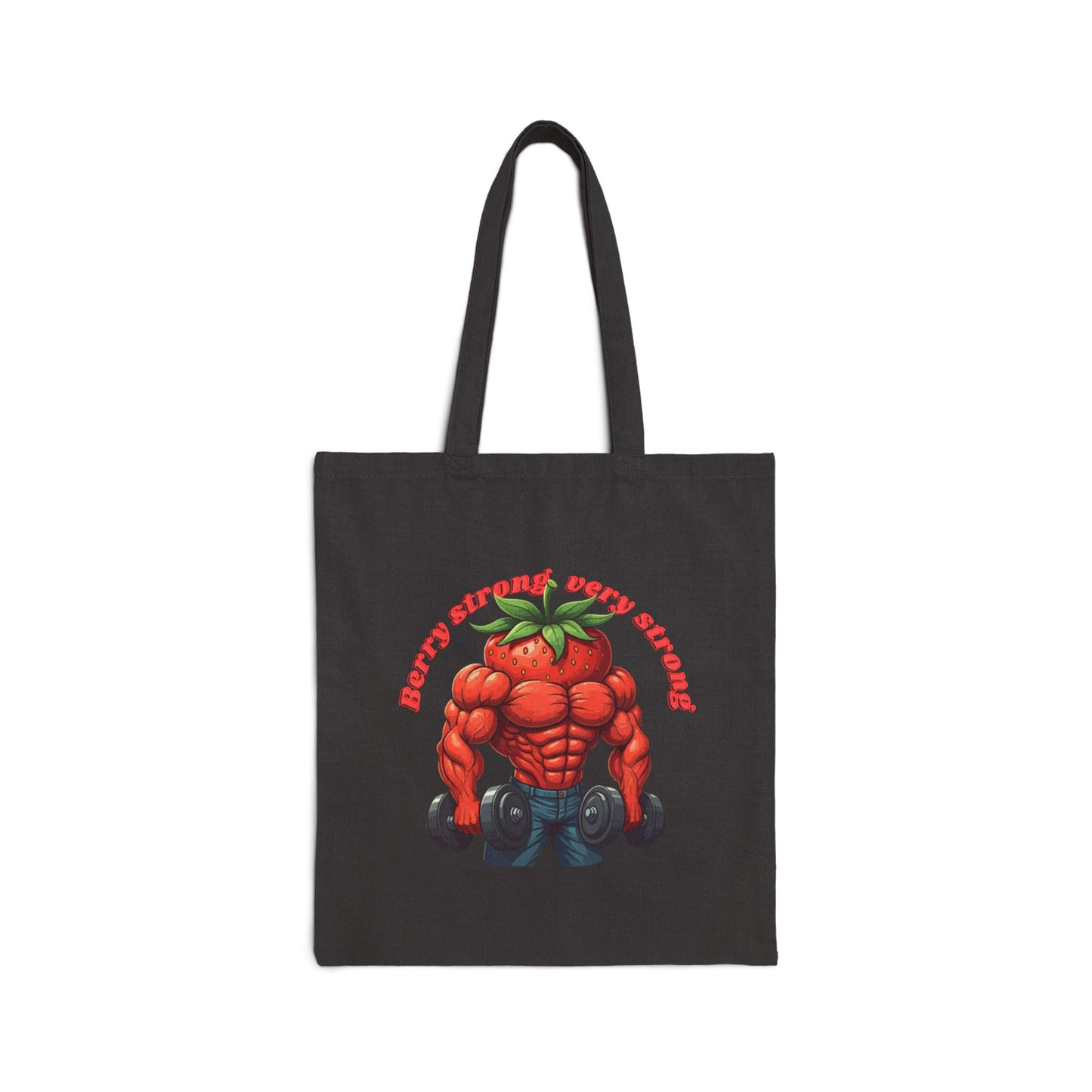 Berry Strong Tote Bag: Funny Strawberry Gym & Shopping Bag Black 15" x 16"