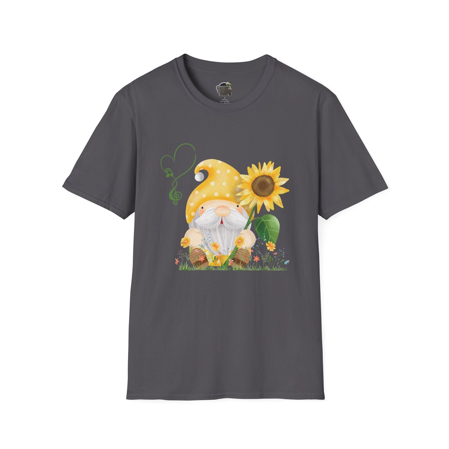 Gnome with Sunflower Unisex T-Shirt: Sunshine, Smiles & Secret Songs Charcoal