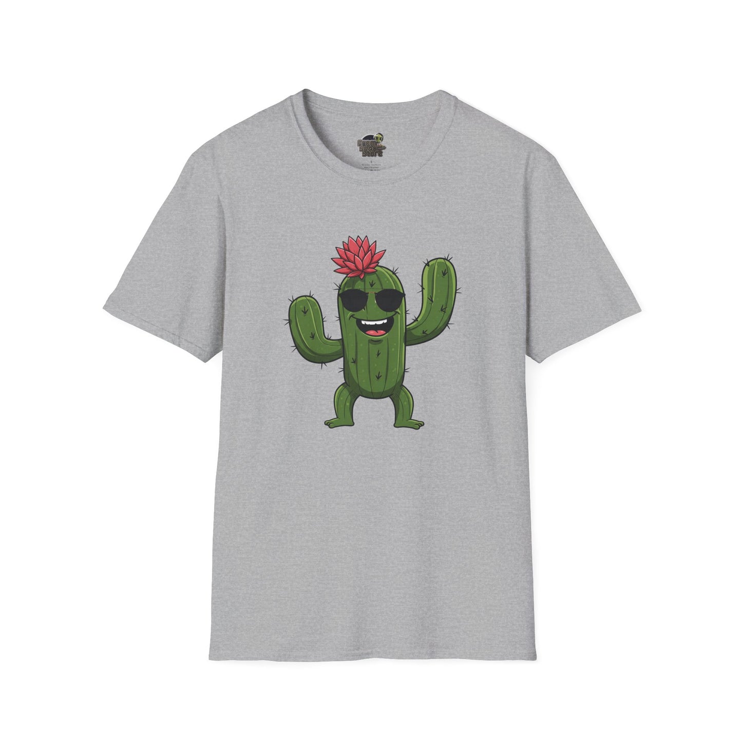 Cactus Mania T-Shirt: Fun Cactus with Sunglasses | Organic Cotton Tee for Nature Lovers Sport Grey