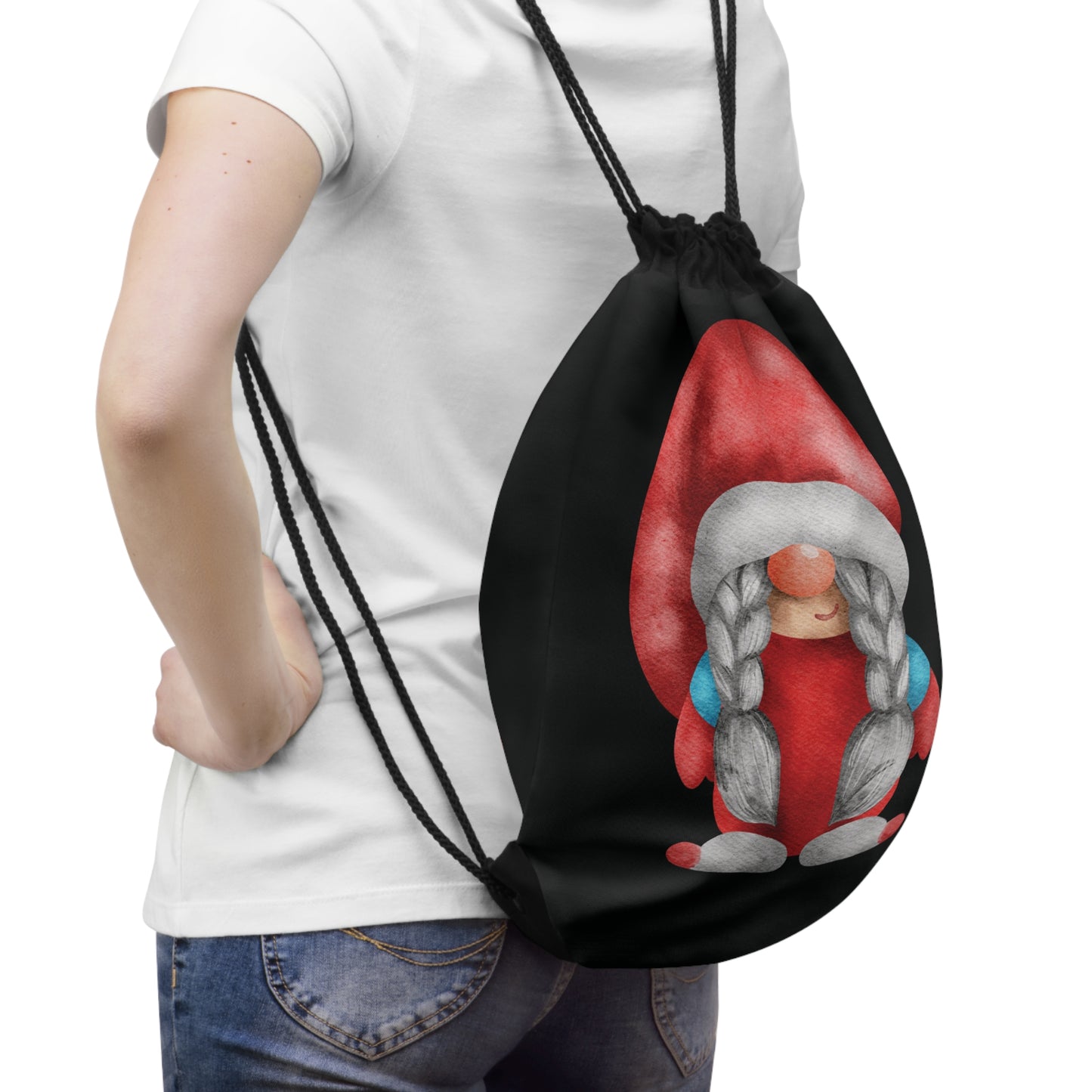Whimsical Red Braided Gnome Drawstring Bag: Melodies & Charm on the Go