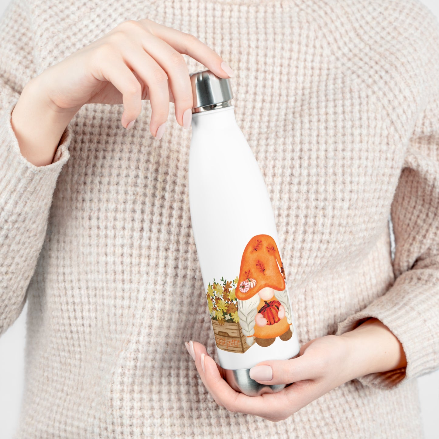 Autumn Charm: Gnome with Flower Pot Insulated Water Bottle!