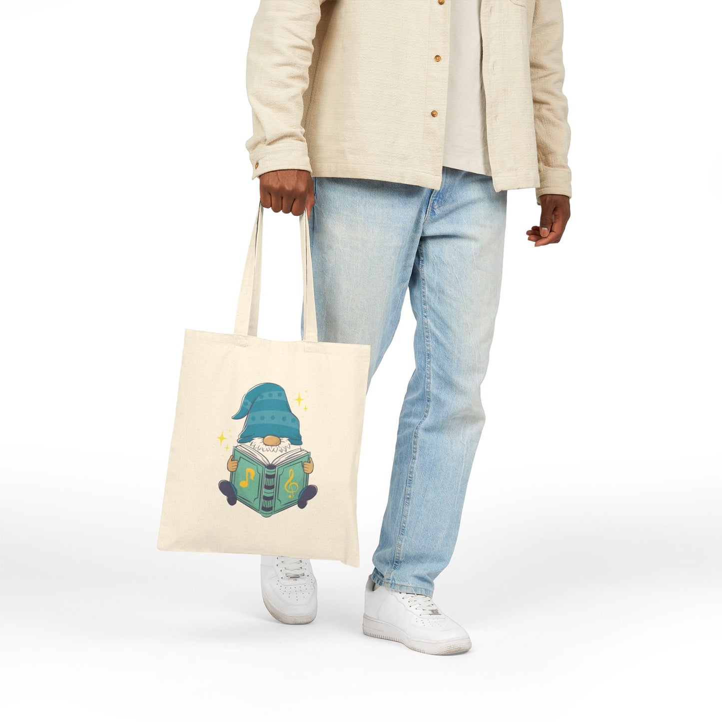 Magical Reading Gnome Tote Bag: Carry Your Stories & Sparkle (Natural & Black Canvas)